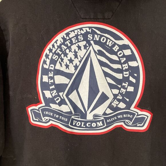 Y2k 2000s Volcom M US Olympic Snowboard Team Logo USA Black Hoodie Sweatshirt - Picture 4 of 6